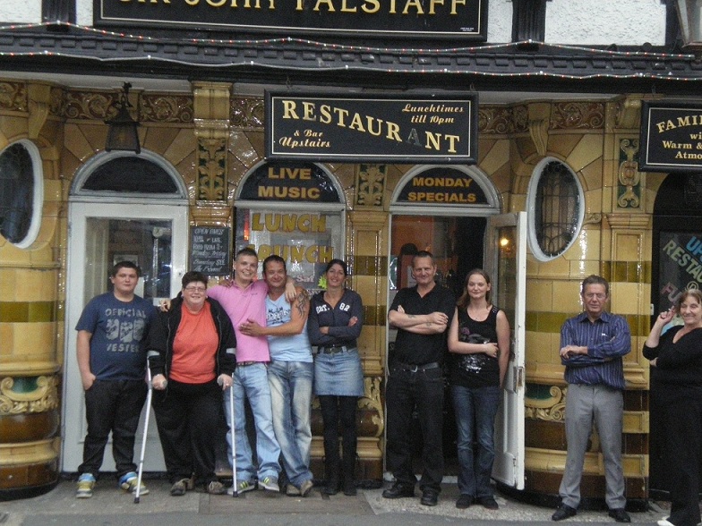 Lining up outside the Sir John Falstaff in Dover