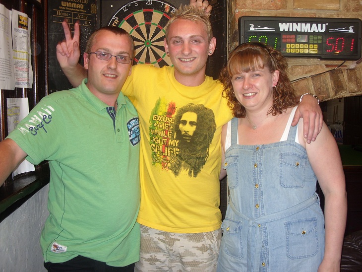 Barry and Katie, the Landlord and Landlady at The Carriers Arms congratulate Tyler